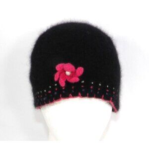 Vintage women's hat dark blue Angora & Lambs Wool lightweight knit cap